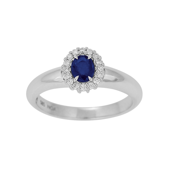 14 kt. guldring m/safir og dia 0.11ct W/SI, von Siersbøl