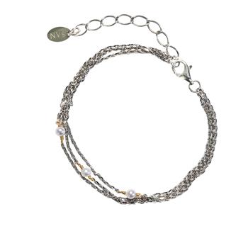 Armbånd i rhodineret/forgyldt sterlingsølv med ferskvandsperler 16+4cm, von San - Links of Joy