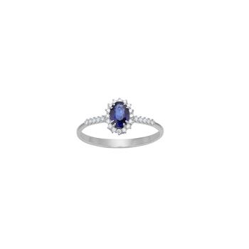 14kt. hvidguldsring roset  m/safir og dia 0.104ct W/SI, von Siersbøl