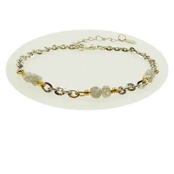 Elegantes Armband mit rhodinierten, goldplattierten Gliedern und grauen Rohdiamanten, Verlängerung.