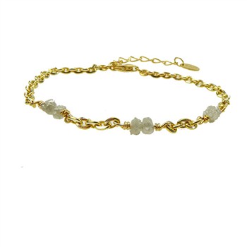 Goldplattiertes Armband mit grauen Rohdiamanten, glänzende Kette, Verlängerung für Länge.