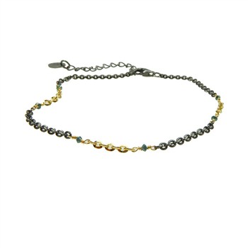 Bracelet & Necklace 925/585 -Oxidised & Blue Diamonds 42+8cm, von San - Links of Joy