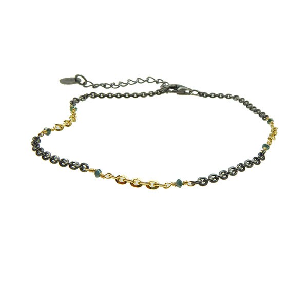Bracelet & Necklace 925/585 -Oxidised & Blue Diamonds 16+4cm, von San - Links of Joy