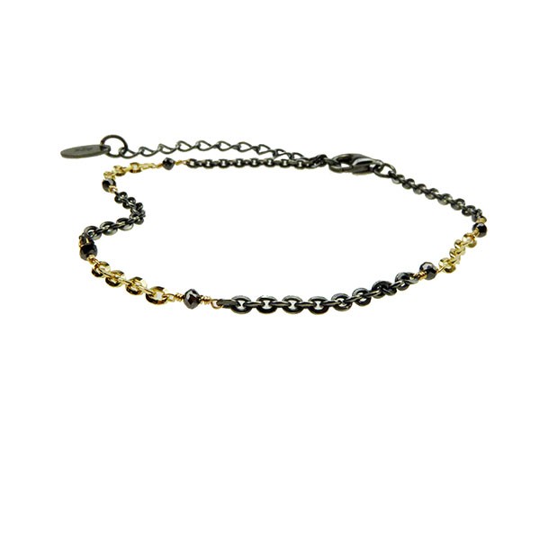 Bracelet & Necklace 925/585 -Oxidised & Black Diamonds 16+4cm, von San - Links of Joy