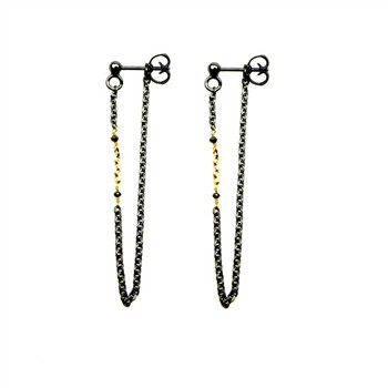 Earrings 925/585 - Oxidised & Black Diamonds Pr.par, von San - Links of Joy