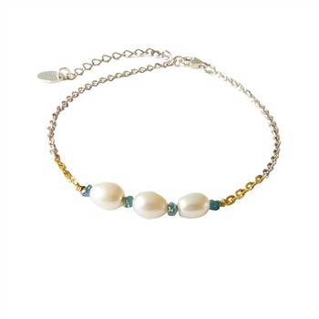 Bracelet & Necklace 925/585 - Rhodium w.Pearls & Blue Diamonds 18+4cm, von San - Links of Joy