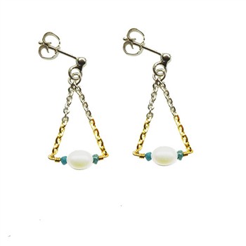 Earrings 925/585 -Rhodium w.Pearls & Blue Diamonds Pr.par, von San - Links of Joy