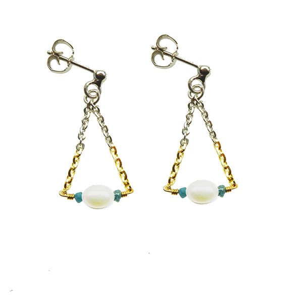 Earrings 925/585 -Rhodium w.Pearls & Blue Diamonds Pr.par, von San - Links of Joy