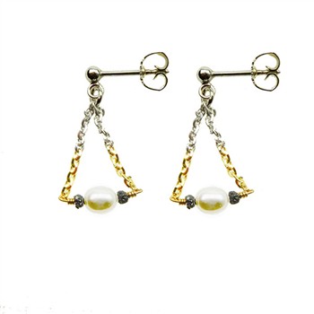 Earrings 925/585 -Rhodium w.Pearls & Black Diamonds Pr.par, von San - Links of Joy