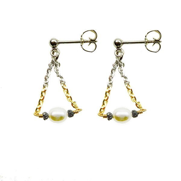 Earrings 925/585 -Rhodium w.Pearls & Black Diamonds Pr.par, von San - Links of Joy
