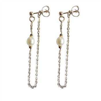 Earrings 925/585 -Rhodium w.Pearls & Black Diamonds Pr.par, von San - Links of Joy