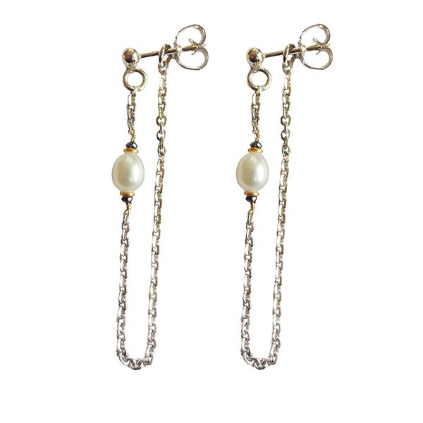 Earrings 925/585 -Rhodium w.Pearls & Black Diamonds Pr.par, von San - Links of Joy