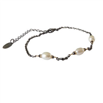 Bracelet & Necklace 925/585 -Black Rhodium w. Pearls & Black Diamonds 42+8cm, von San - Links of Joy