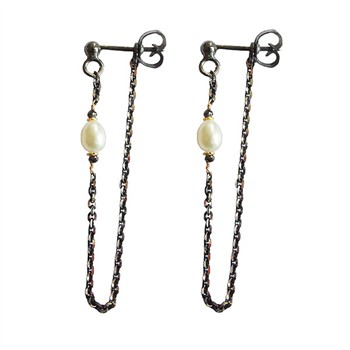 Earrings 925/585 - Black Rhodium w.Pearls & Black Diamonds Pr.par, von San - Links of Joy