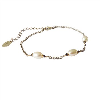 Bracelet & Necklace 925/585 - Rhodium w.Pearls & Black Diamonds 42+8cm, von San - Links of Joy
