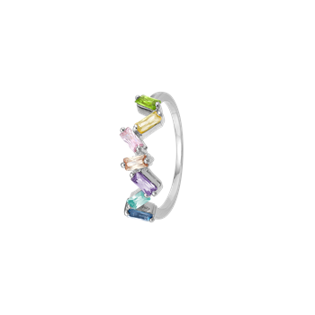 Baquette ring, sølv, 6 sten, von Aagaard