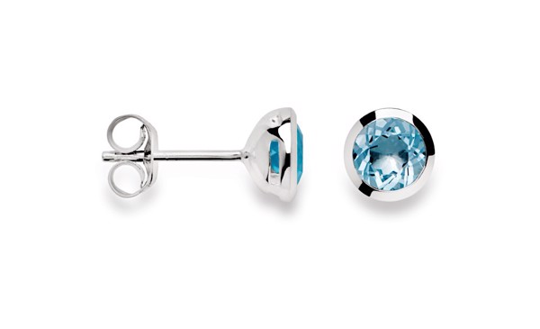 925/- Ohrring, rho. glänzender, blauer Topas 1,02 ct, von Bastian Inverun