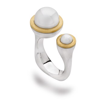 925/- Ring, delvis fg., rho. mat/børstet, k. perle, von Bastian Inverun