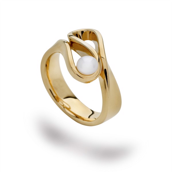 925/- Ring, blank fg, hvid kulturperle, von Bastian Inverun