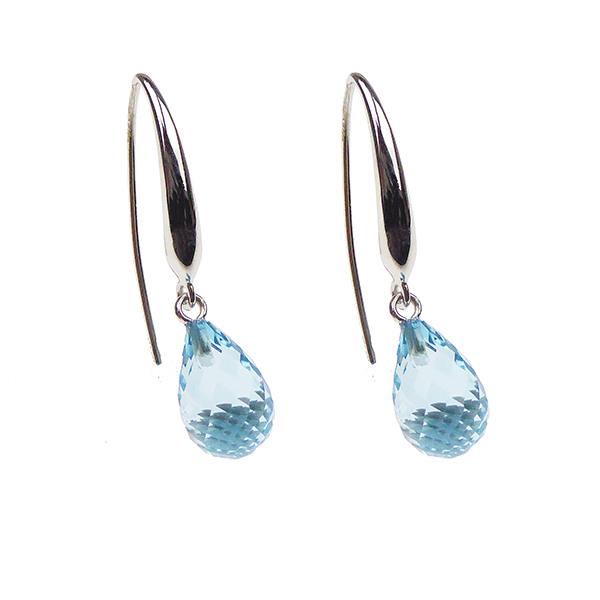 Ohrringe mit tropfenförmigem Blautopas von 12x8 mm an rhodinierten Haken.