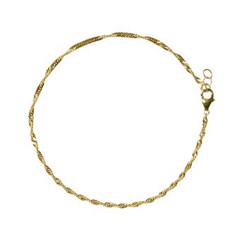 Feines, gedrehtes Armband in Gold mit Spiraldesign und Karabinerverschluss auf weißem Hintergrund.