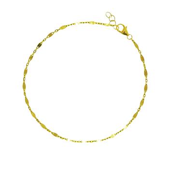 Feines goldfarbenes Armband mit länglichen Kettengliedern, Verschluss und Verlängerungskettchen.