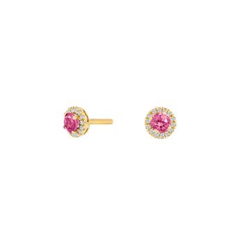 14kt. guldørestikker m/dia 0.05ct W/SI+pink topas, von Siersbøl
