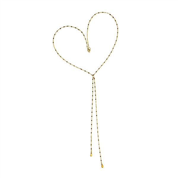 Goldene Herzform-Halskette mit Citrin, Y-Design, segmentierter Struktur und zwei Enden.