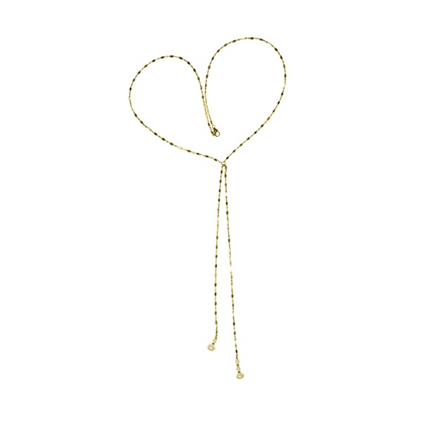 Filigrane 14kt Halskette in Herzform mit zwei Enden, Perlenanhänger, 40cm, von San - Links of Joy.