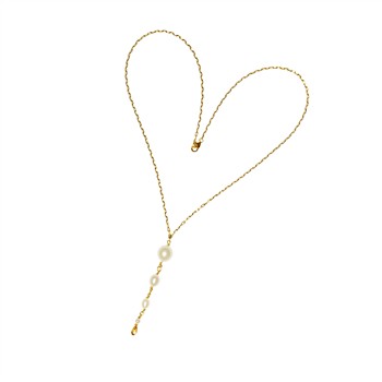 Herzförmige 14kt Halskette, Y-Design mit Perlen und gelbem Citrin-Tropfen an feiner Gliederkette.