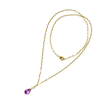 18kt halskæde med ametyst og ferskvandsperle 45cm, von San - Links of Joy