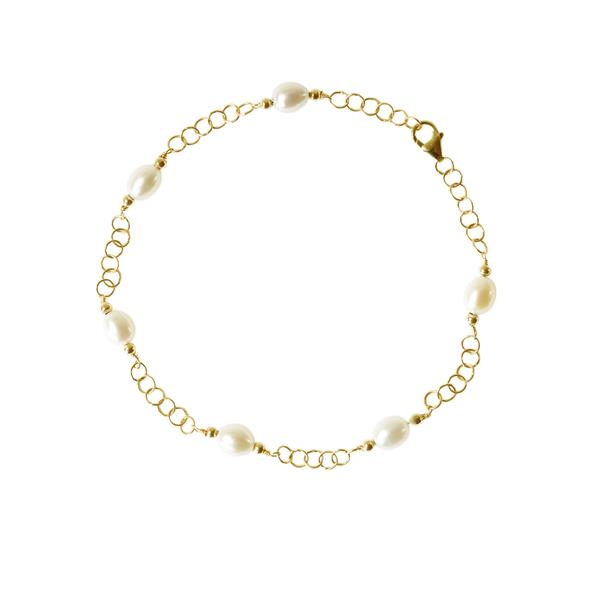 9kt armbånd & halskæde med Hvide Ferskvandsperler 21cm, von San - Links of Joy