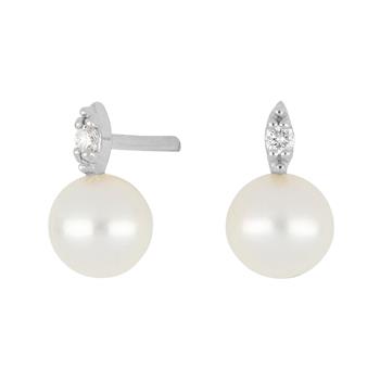 14 kt. hvidgulds ørestikker m/perle og dia. 0.044ct W/SI, von Siersbøl
