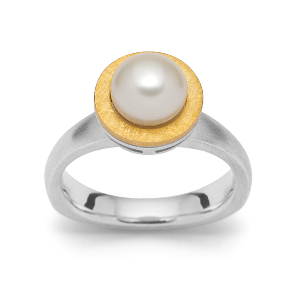 925/- Ring delvis fg, rho. mat/børstet, perle 2.66, von Bastian Inverun