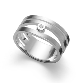 925/- Ring matt, brillant 0,02ct W-SI, von Bastian Inverun