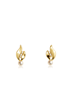 Ørestikker 8 karat  perle ferskvandsperle zirkonia, von L&G