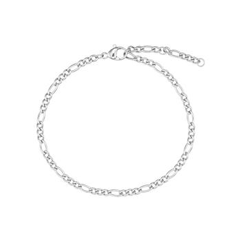 Figaro-Knöchelkette aus Stahl mit langen und kurzen Gliedern, Schloss und verstellbarer Verlängerung.
