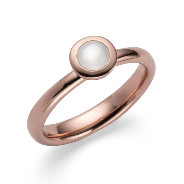 925/- Ring, Rose fg. glänzender, weißer Mondstein 0,42ct, von Bastian Inverun