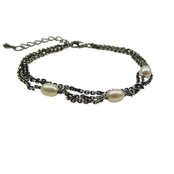 Armbånd & halskæde - 3 rk.Sort Rhodineret & Ferskvandsperler 18+4cm, von San - Links of Joy