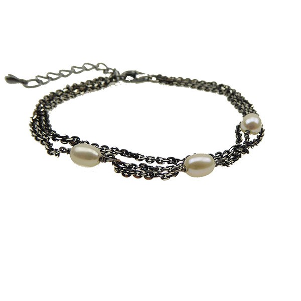 Armbånd & halskæde - 3 rk.Sort Rhodineret & Ferskvandsperler 18+4cm, von San - Links of Joy