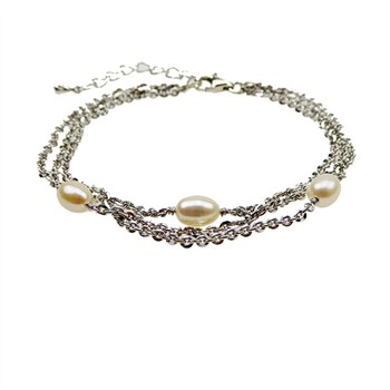 Armbånd & halskæde - 3 rk.Rhodineret & Ferskvandsperler 18+4cm, von San - Links of Joy