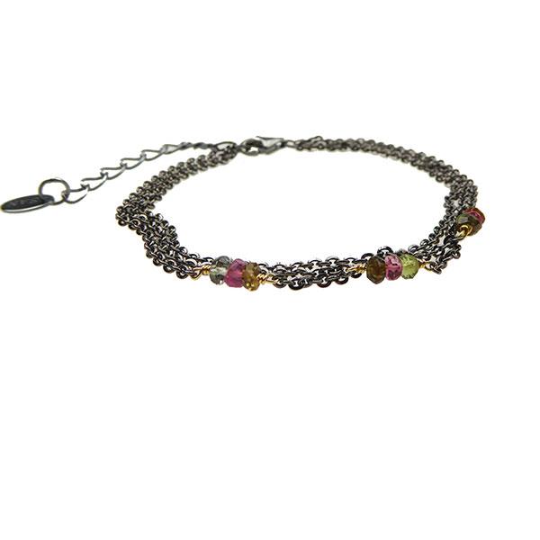 Armbånd & halskæde - Sort rhodineret med Turmalin 16+4cm, von San - Links of Joy