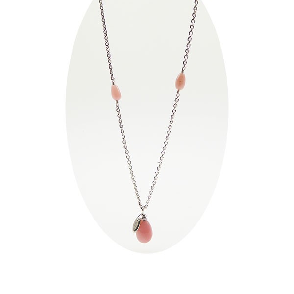 Halskæde - Rhodineret/Pink opal 80cm, von San - Links of Joy