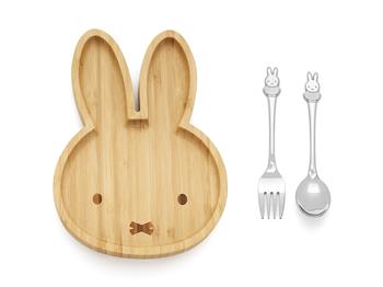 Bambusplade med Miffy + bestik, 2 stk., rustfrit stål, von Noa Kids