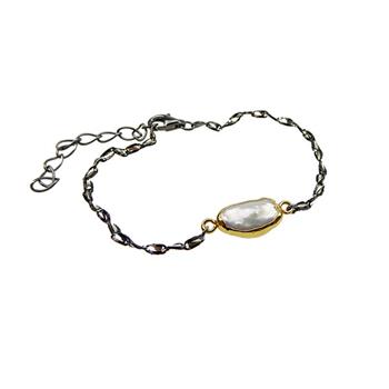 Armbånd - Forgyldt/sort-blank rhodineret med Barok Ferskvandsperle 16+4cm, von San - Links of Joy