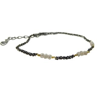 Bracelet & Necklace - Oxidised/Goldplated w. grey Raw Diamonds 42+8cm, von San - Links of Joy