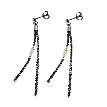 Earrings - Oxidised/Goldplated w. grey Raw Diamonds Oxyderet pr.par, von San - Links of Joy