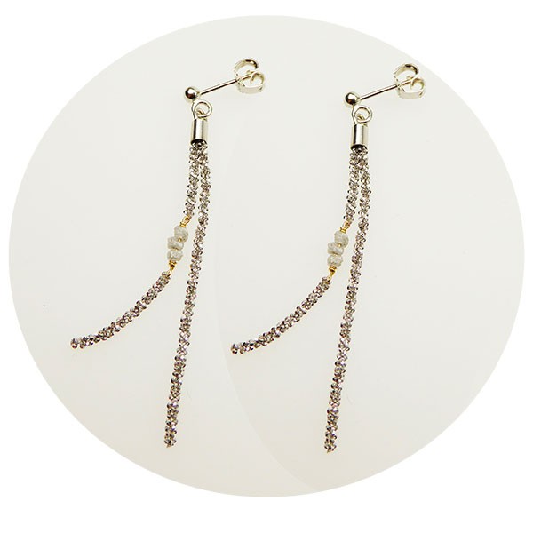 Earrings - Rhodium/Goldplated w. grey Raw Diamonds Rhodineret pr.par, von San - Links of Joy