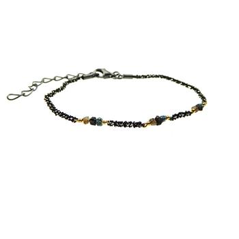 Bracelet & Necklace - Oxidised/Goldplated w. Raw Diamonds-multi colour 42+8cm, von San - Links of Joy