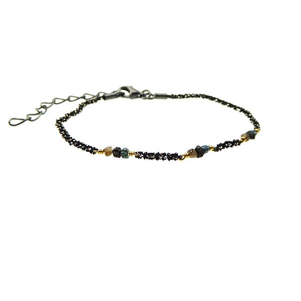 Bracelet & Necklace - Oxidised/Goldplated w. Raw Diamonds-multi colour 16+4cm, von San - Links of Joy